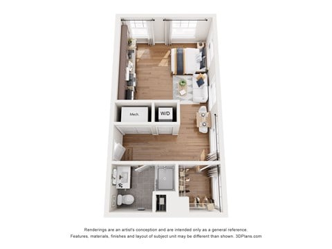 Floor plan for studio, 1 bath, 539 sqft